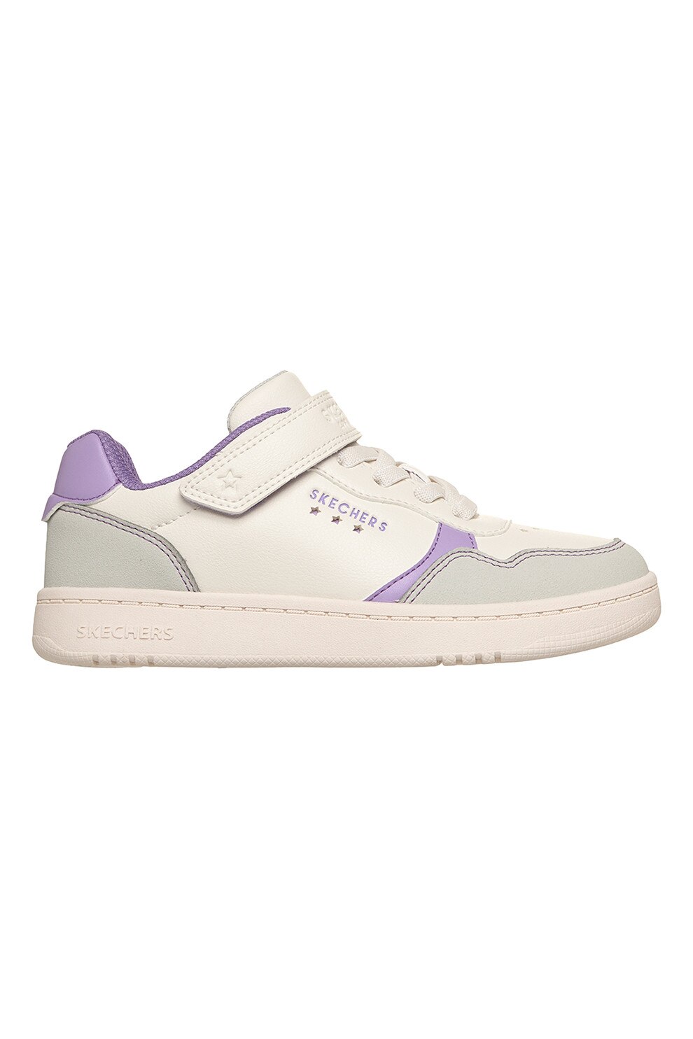 Skechers, Pantofi sport Quick Street cu velcro, Alb fildes, Gri cenusiu, Lila, 31 EU