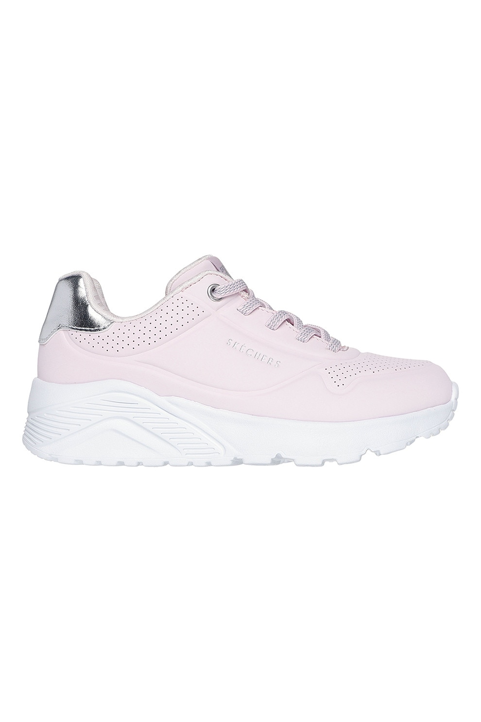 Skechers, Pantofi sport Uno Lite cu sireturi, Roz pal, Argintiu, 35 EU