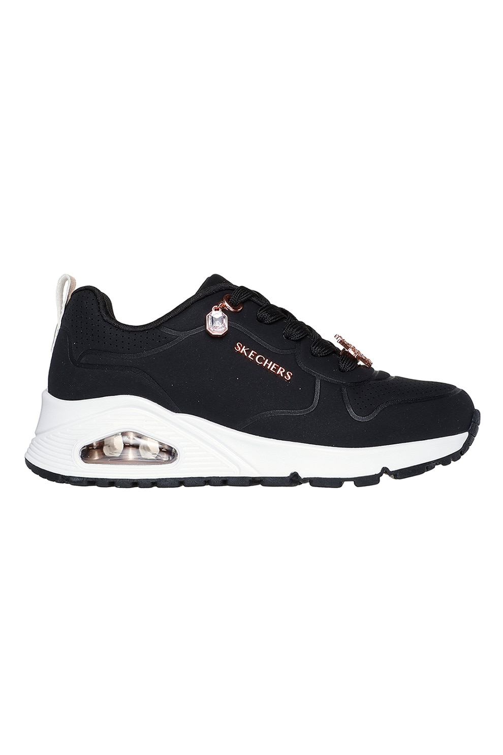 Skechers, Pantofi sport Uno Gen 1 de piele ecologica cu aplicatie metalica, Negru, Auriu rose, 30 EU