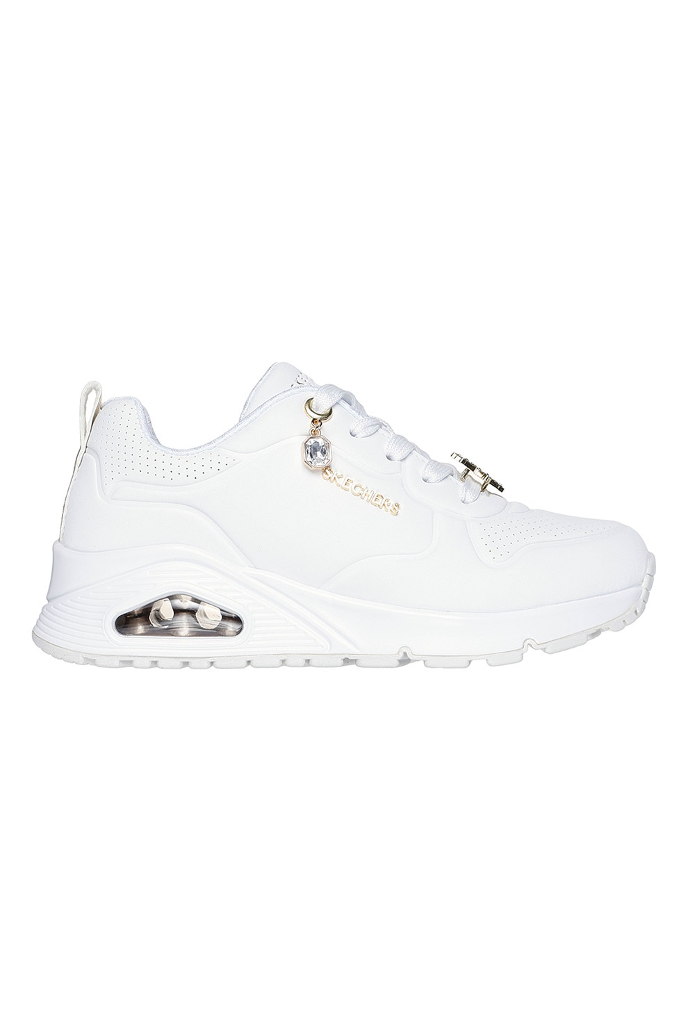 Skechers, Pantofi sport Uno Gen 1 de piele ecologica cu aplicatie metalica, Alb, Auriu, 29 EU