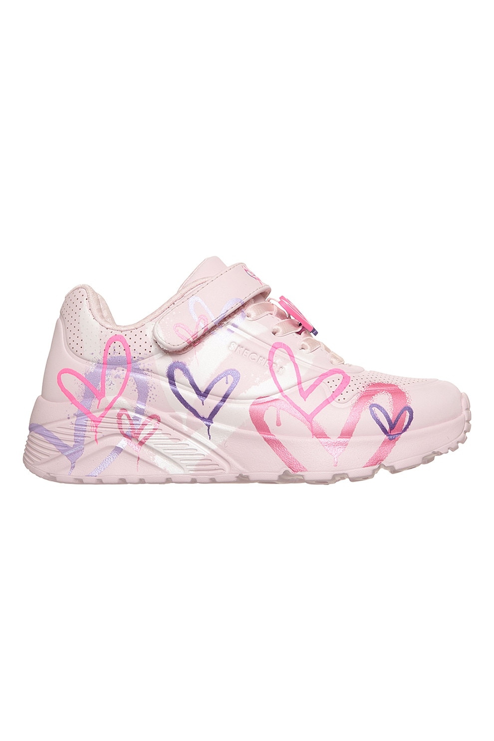 Skechers, Pantofi sport Uno Lite cu imprimeu inimi, Violet, Roz pastel, 31 EU