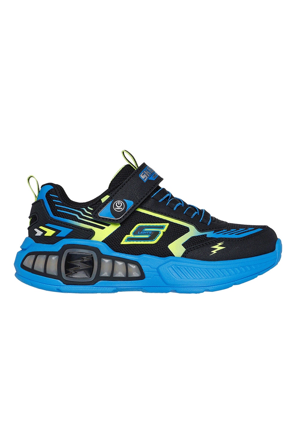 Skechers, Pantofi sport Light Storm 3.0 cu LED-uri, Negru, Verde lime, Albastru, 32 EU