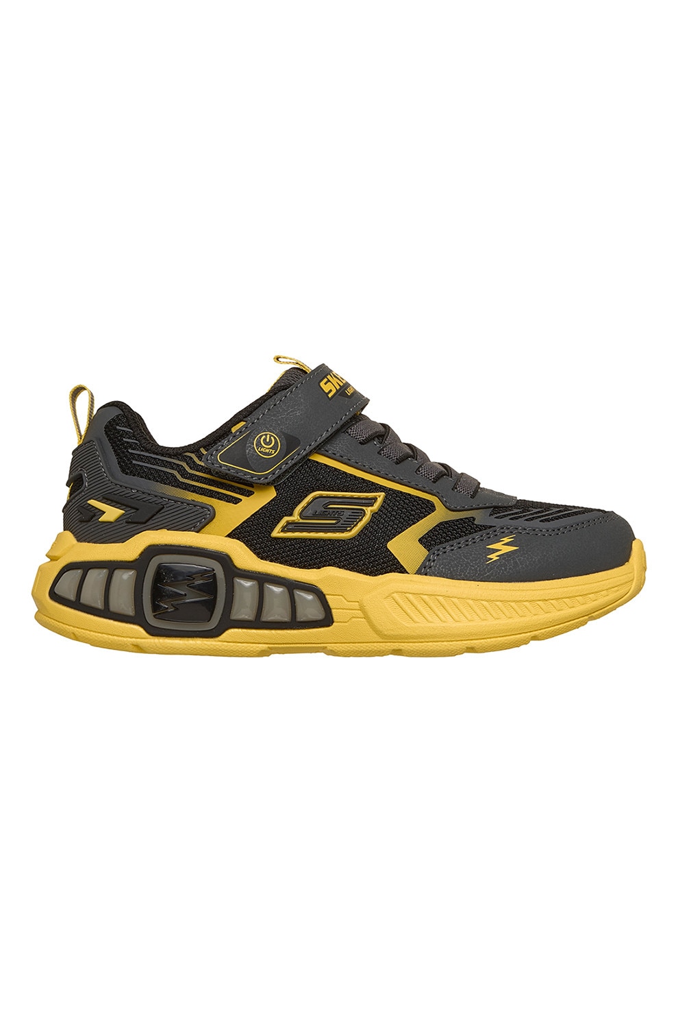 Skechers, Pantofi sport Light Storm 3.0 cu LED-uri, Gri antracit, Mustar, 36 EU