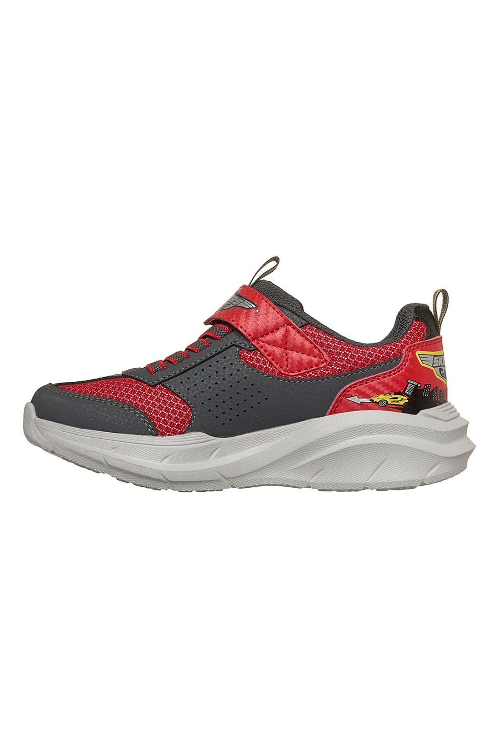 Skechers, Pantofi sport Garage cu masinute, Rosu, Galben, Gri