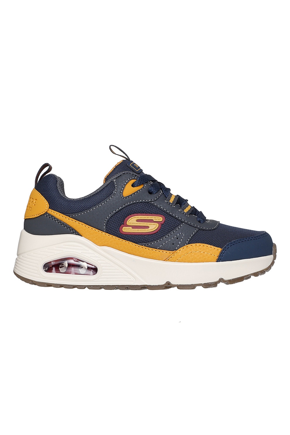 Skechers, Pantofi sport Uno Retro Groove, Gri carbune, Maro Ocru, Bleumarin, 39 EU