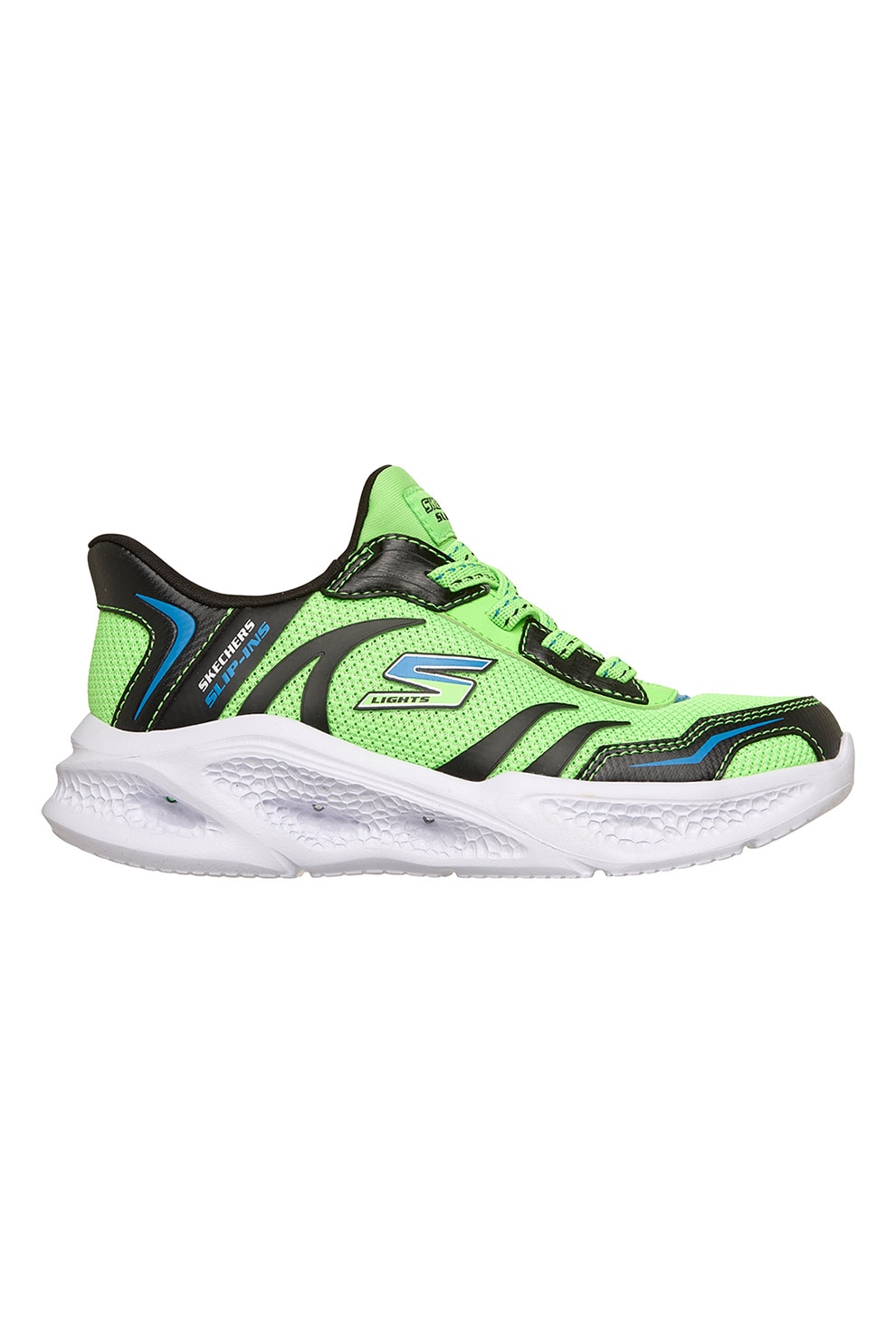 Skechers, Pantofi sport Meteor slip-ins cu LED-uri, Negru, Verde
