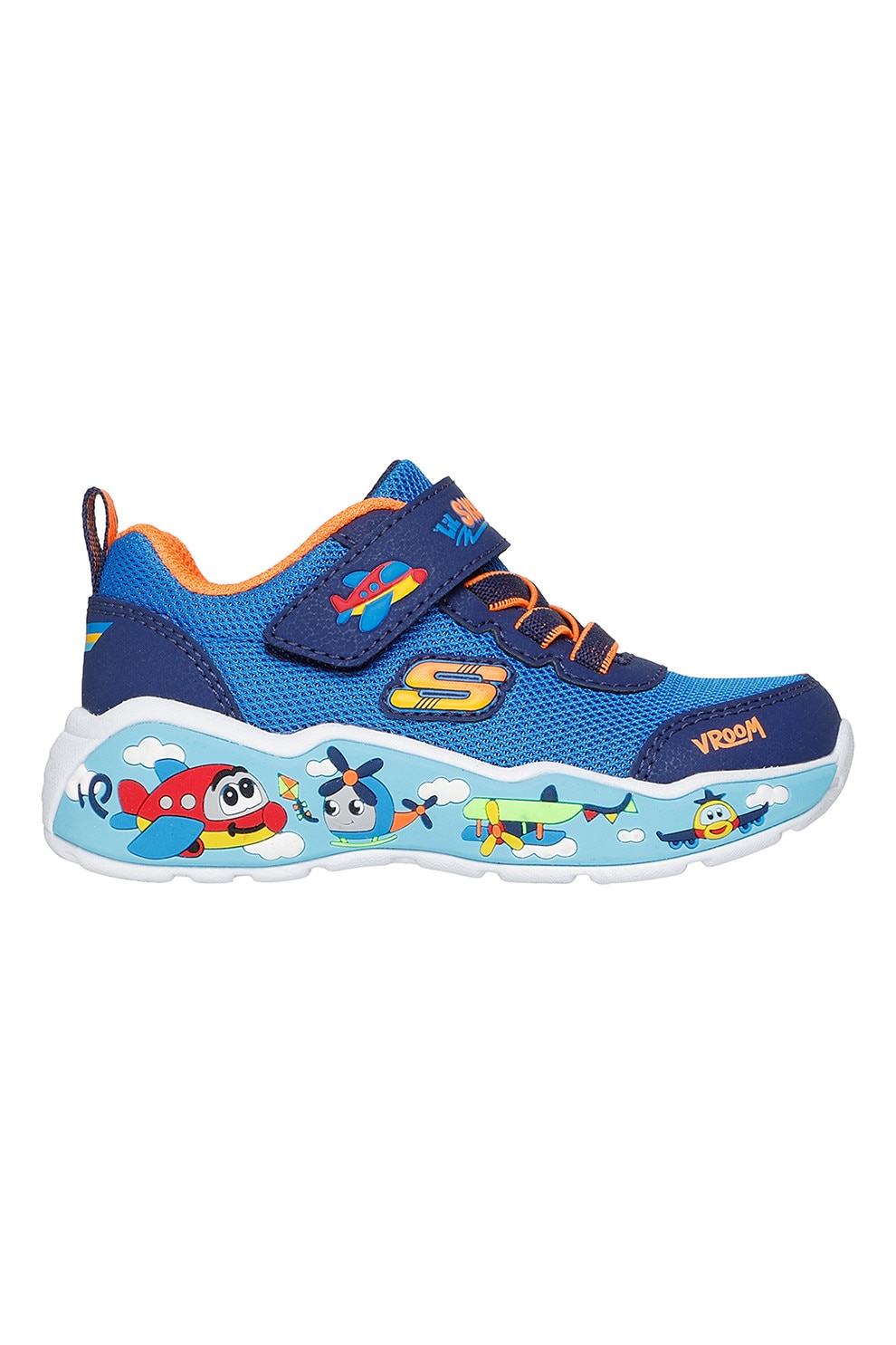 Skechers, Pantofi sport cu velcro si model cu dinozaur Saurus