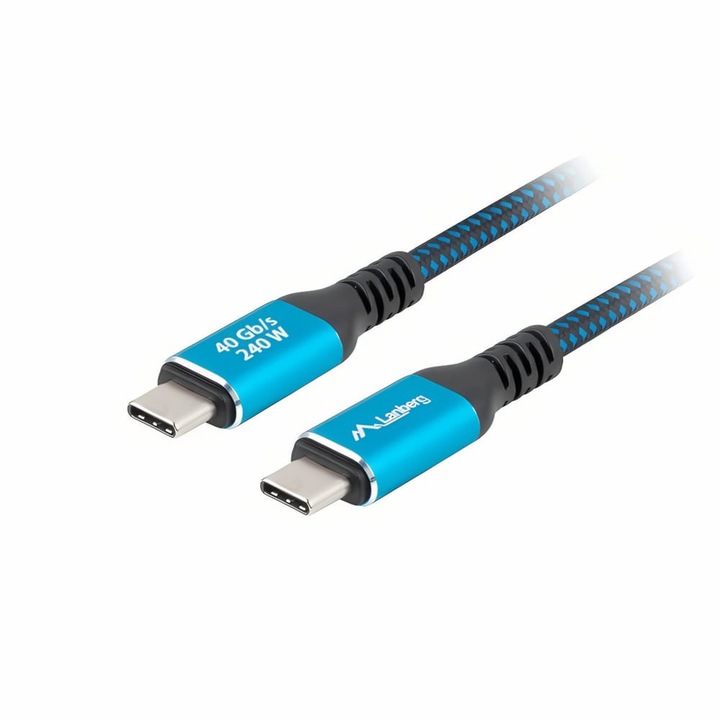 Lanberg USB4 kábel USB-C 0.5m, 240W PD, 8K@60Hz, fekete-kék - CA-CMCM-45CU-0010-BK