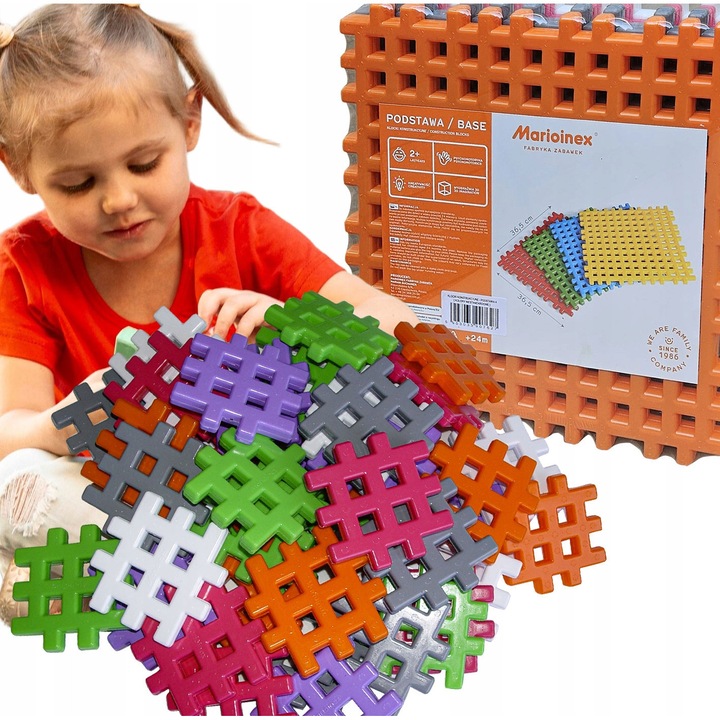 Set construcție Marioinex Wafle 55 piese, culori vibrante, 4 baze