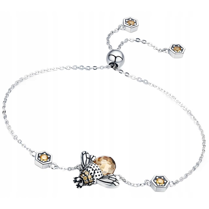 Bratara Dama Trusky, Argint 925, Model Albina, Zirconii Chihlimbar si Albe, Reglabila 14x21cm