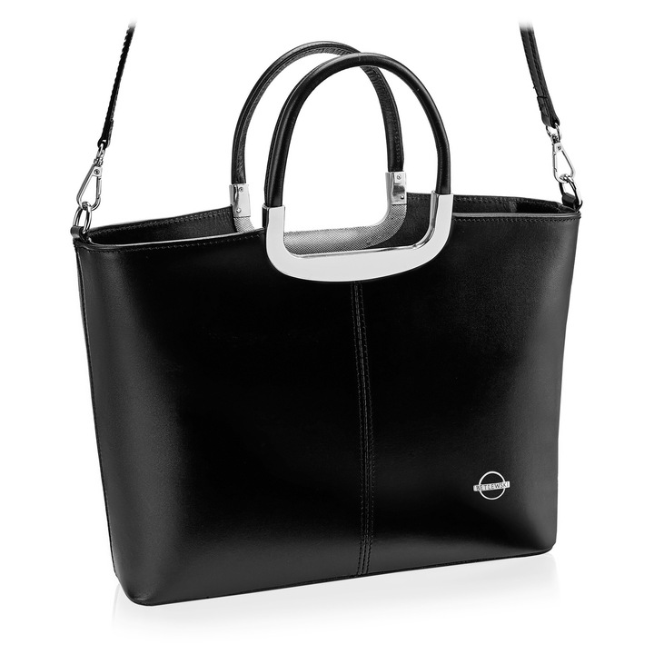 Betlewski válltáska, valódi bőr, 37x25.5x10.5cm, levehető pánt, fekete