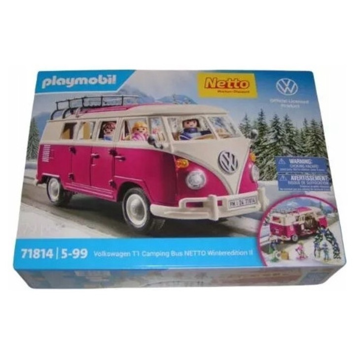 Set de construcție autobuz kempingowy Playmobil VW T1, ediție specială EDEKA de Iarnă II, plastic, pentru copii 5 ani+