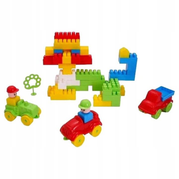 Set de Constructie 62 Piese, Polesie, Casa si Vehicule, Plastic, Multicolor
