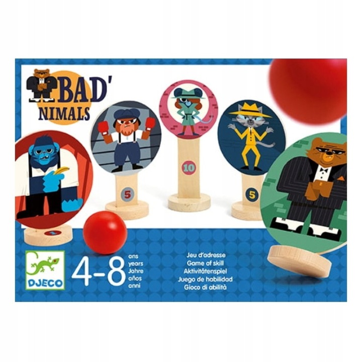 Игра за сръчност Djeco "Врагът", 5 фигурки, 2 PVC топки, многоцветни, 4+ години