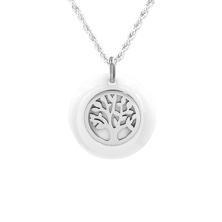 Lantisor cu pandantiv Copacul Vietii, PS Personal Style, inox cu ceramica, argintiu alb, 50cm