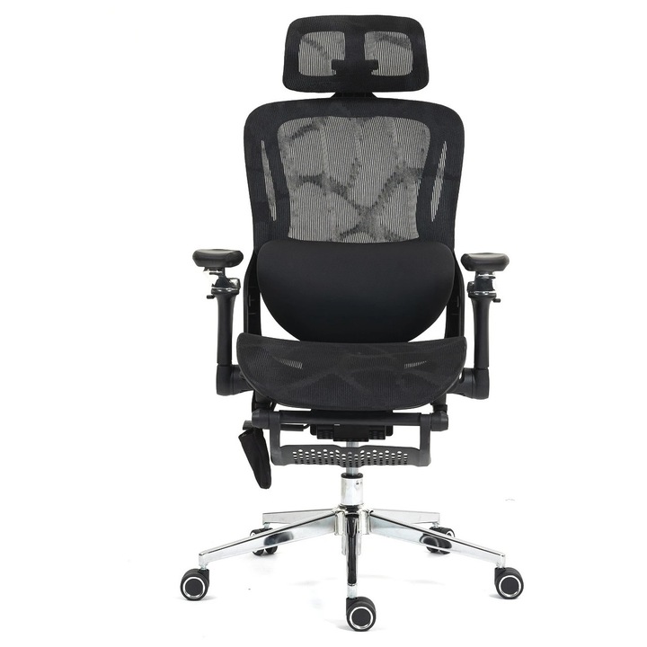 Scaun Ergonomic TOP SCAUNE®, Rhythm Pro, Masaj, Scaun Birou Ergonomic Cu Sezut Translatie, Scaun Birou Cu Cotiere 6D, Suport Lombar Ajustabil, Tetiera 3D, Inclinare 145°, Mesh Aerisit, Cadru Aluminiu, Scaun Ergonomic Premium, Negru