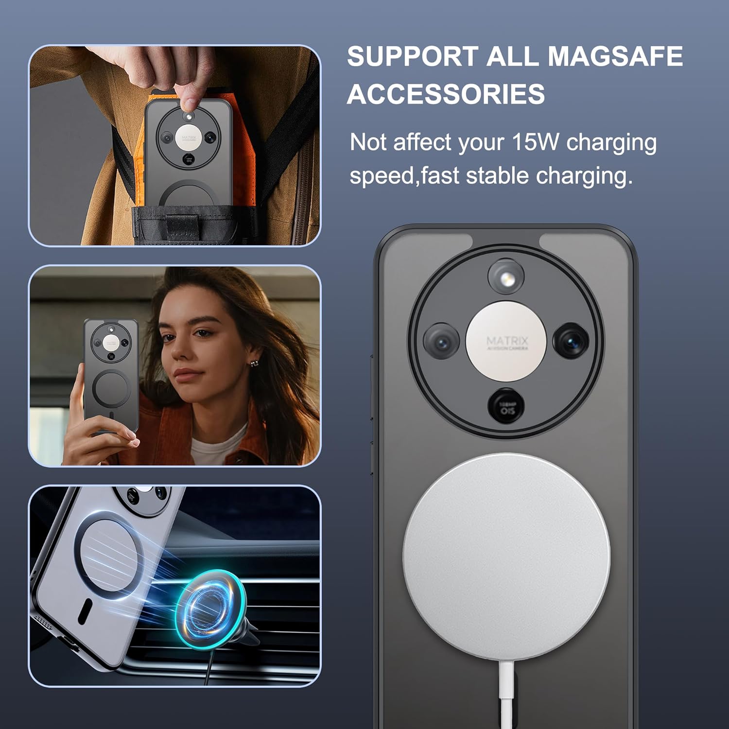 Husa premium pentru Honor Magic 8 Lite CareFree Defender, cu MagSafe, Design Slim & Protectie Completa, Never-Yellow, anti-amprente - negru mat