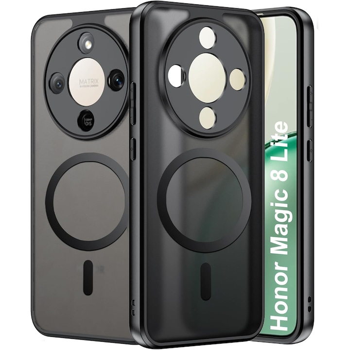 Husa premium pentru Honor Magic 8 Lite CareFree Defender, cu MagSafe, Design Slim & Protectie Completa, Never-Yellow, anti-amprente - negru mat