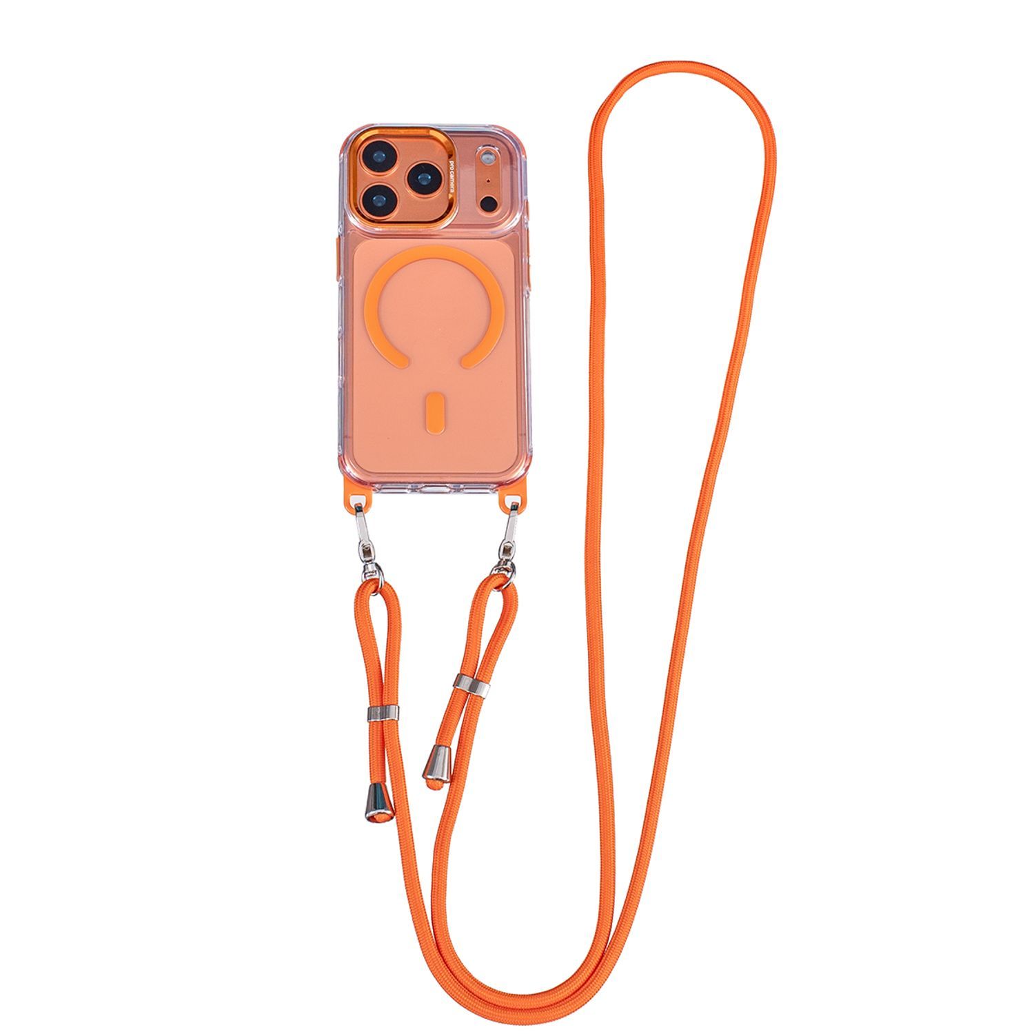 Husa de protectie, pentru Apple iPhone 17 Pro Max, MagSafe, Calitate Premium, Anti-soc, Premium, cu Snur de 1.5 Metri Grosime 6mm, Portocaliu/Transparent
