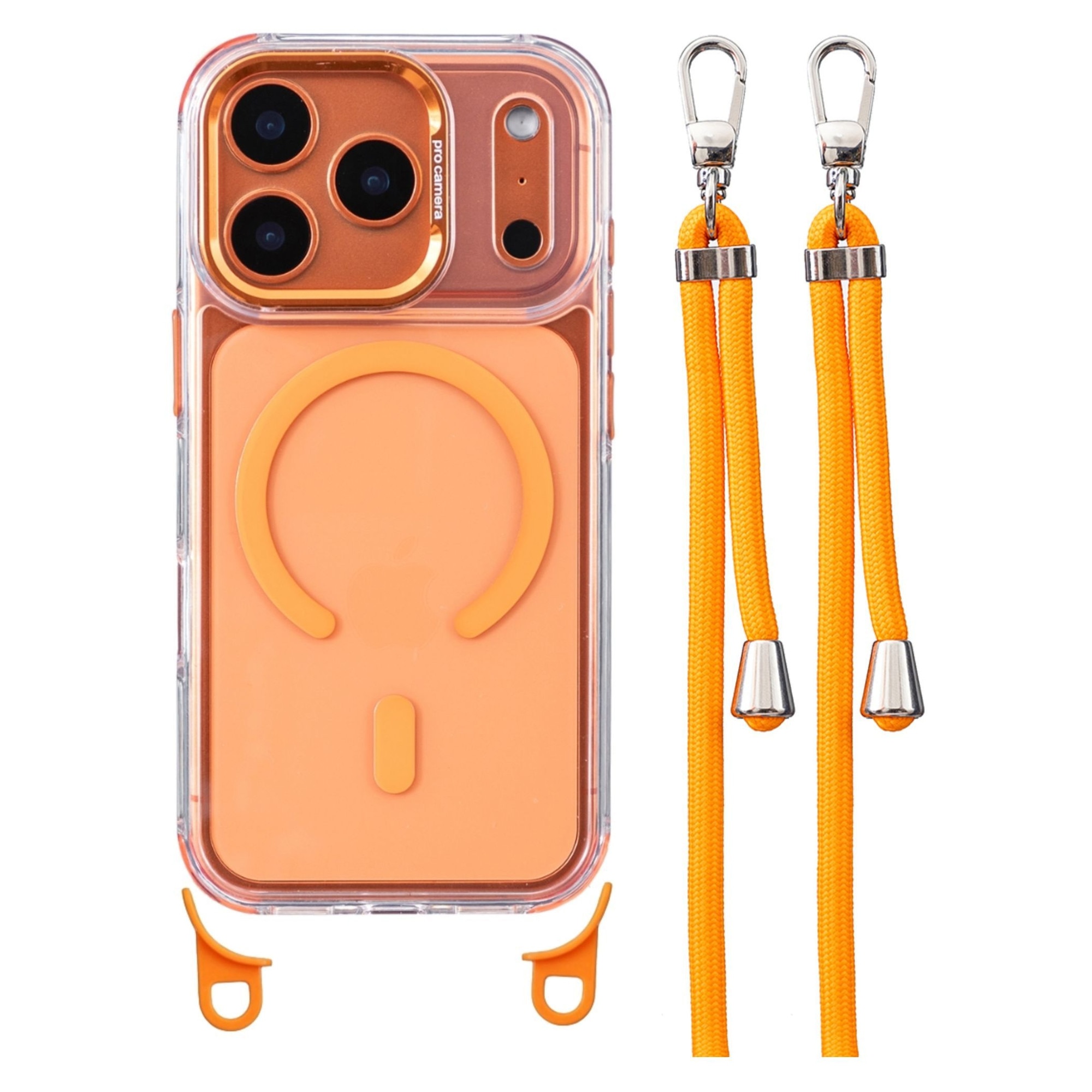 Husa de protectie, pentru Apple iPhone 17 Pro Max, MagSafe, Calitate Premium, Anti-soc, Premium, cu Snur de 1.5 Metri Grosime 6mm, Portocaliu/Transparent