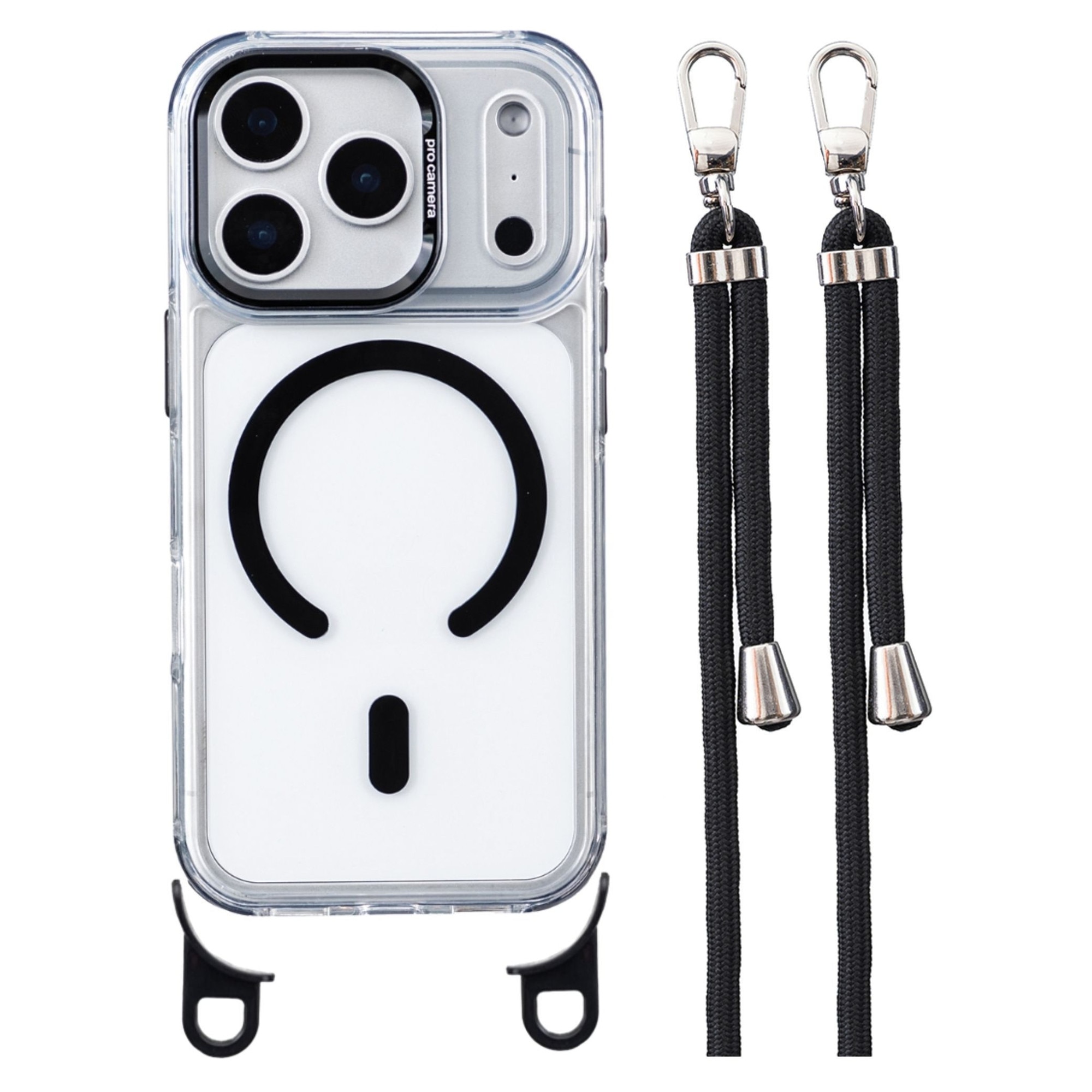 Husa de protectie, pentru Apple iPhone 17 Pro, MagSafe, Calitate Premium, Anti-soc, Premium, cu Snur de 1.5 Metri Grosime 6mm, Negru/Transparent