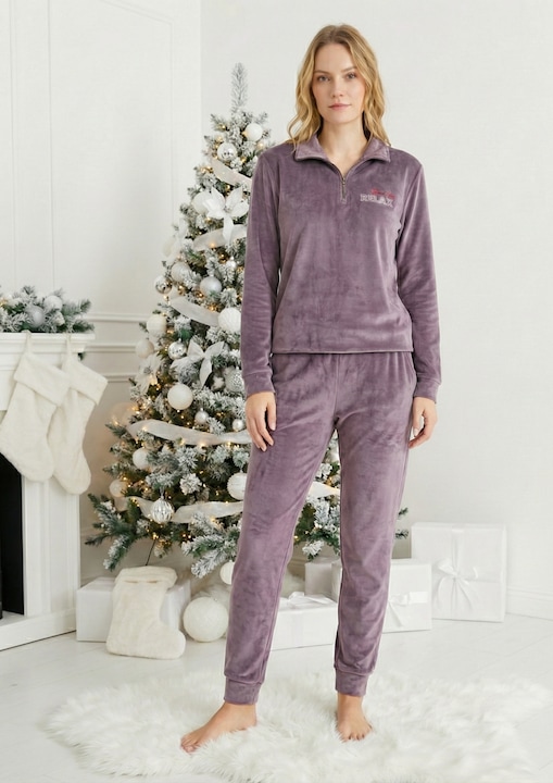 Pijama dama eleganta din catifea fina mov -cadou Craciun 3169 13427, Mov