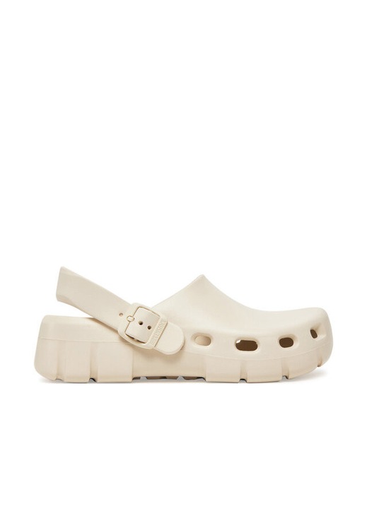 Papuci dama Birkenstock Eggshell Birki Flow, material sintetic, culoare Eggshell