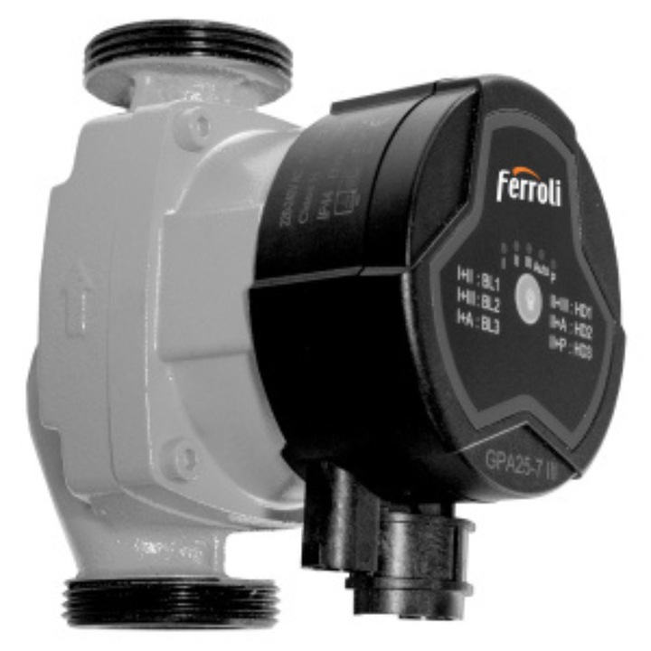 Pompa de circulație Ferroli GPA3/25-7/130, grup de pompare, interior, consum redus de energie, motor magnetic permanent