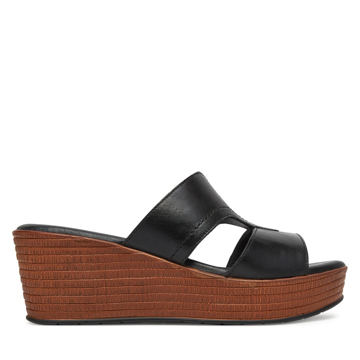 Papuci eleganti dama, Lasocki, piele naturala, negru, platforma, varf deschis