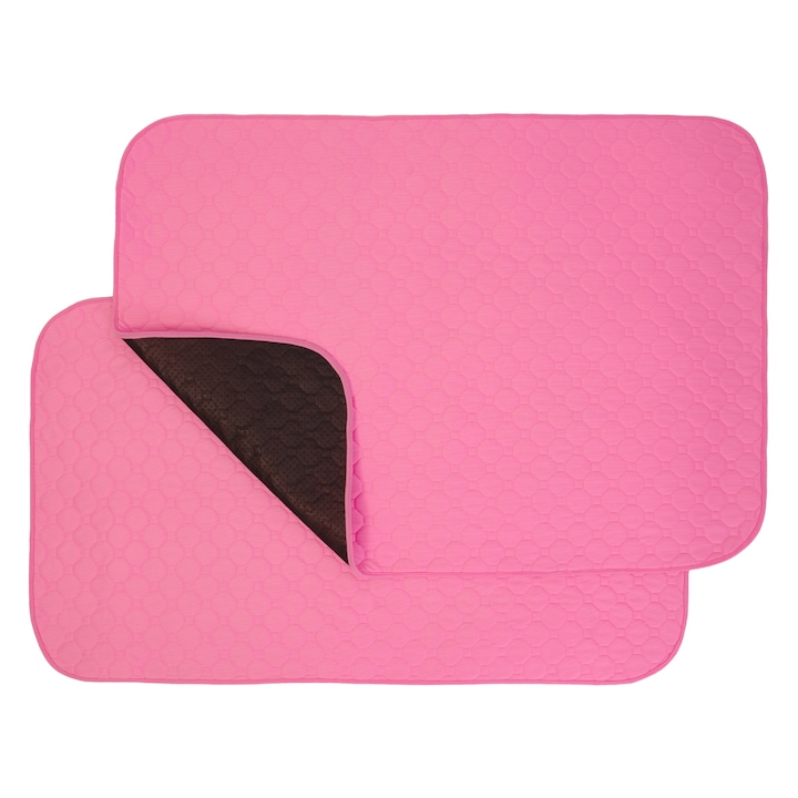 Set 2 covorase absorbante reutilizabile pentru caini, Flurrly, 70x100cm, impermeabile, antiderapante, roz