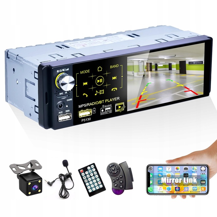 Автомобилно радио Camecho 1-DIN с 4.1" сензорен екран, Bluetooth, 2 USB порта, размери 188x58x85mm