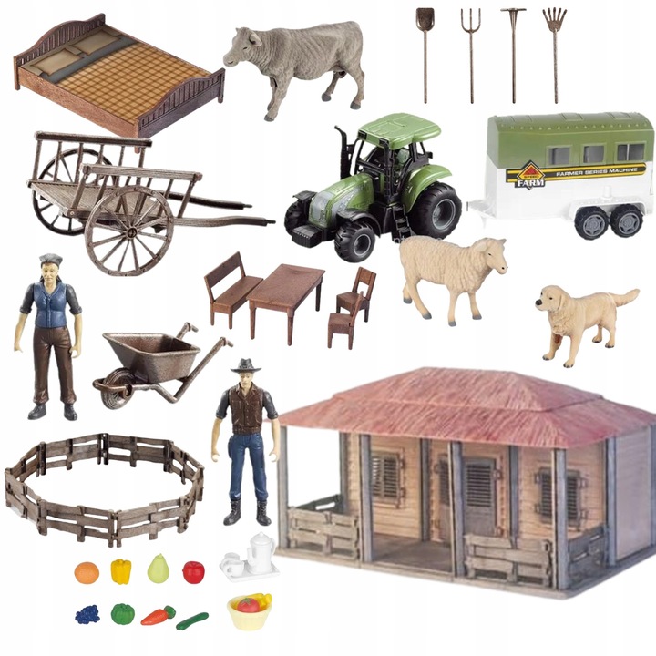 Комплект фигурки ферма с фермер, ProNice, 2 фигурки, 5 животни, многоцветен