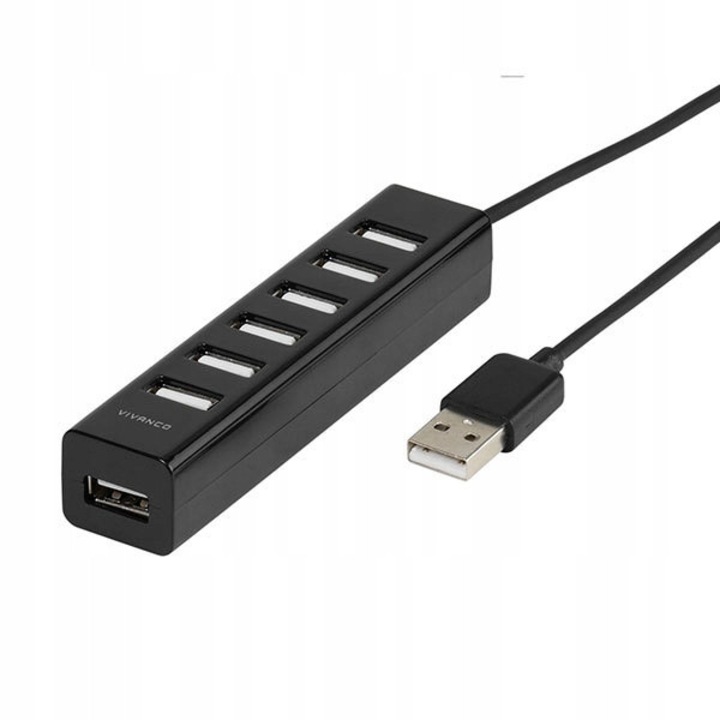 Aktív USB hub, 7 portos, Vivanco, fekete