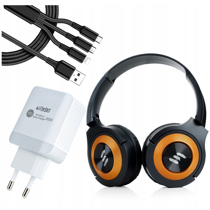 Vezeték nélküli fejhallgató szett mikrofonnal és microSD olvasóval, 20W gyors töltővel, 2 az 1-ben