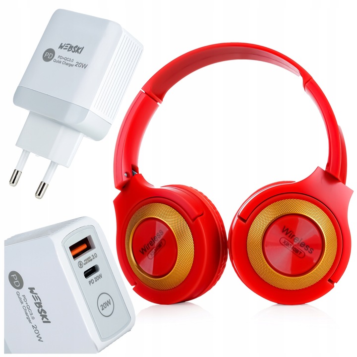 Vezeték nélküli sztereó fejhallgató, Webski gyorstöltővel, Bluetooth, fehér, 40mm