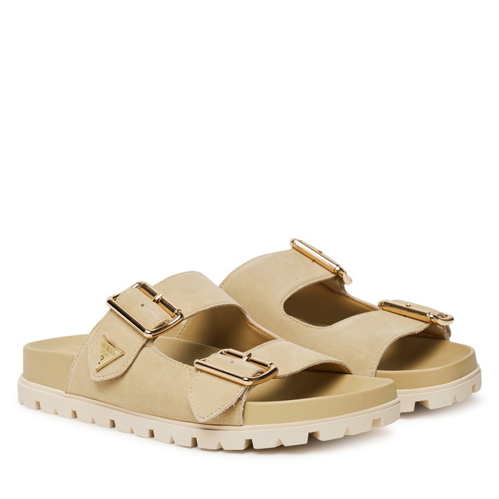 Дамски чехли, Guess, естествена кожа, телесен цвят, 36 EU