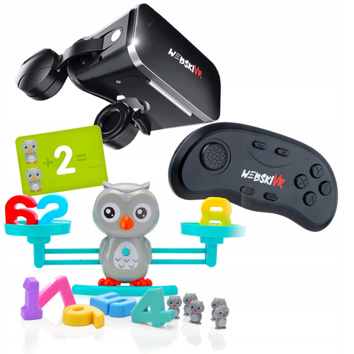 Ochelari VR Webski, set cu gamepad si greutate in forma de bufnita, 175x80mm, multicolor