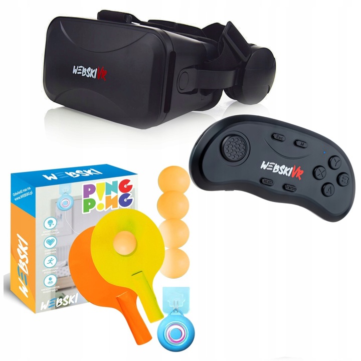 Ochelari VR, Webski, set cu gamepad si echipament pentru ping pong, 175x80 mm, multicolor