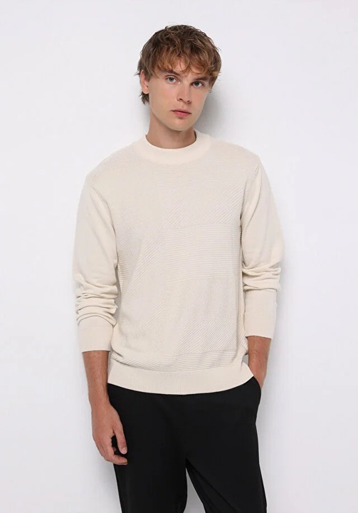 Pulover de barbati, COLIN'S, bumbac, regular fit, ecru, L INTL