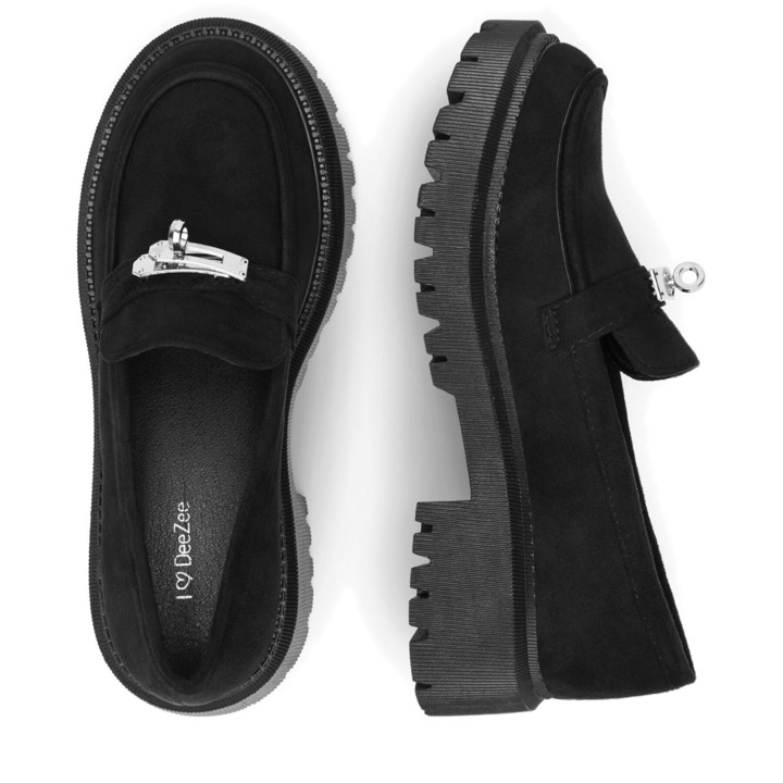 Mocasini dama DeeZee, negri, tesatura