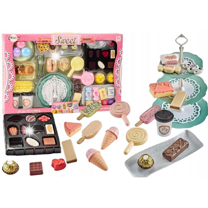 Kávézó játékszett, LEAN Toys, 50 darab, türkiz, 50cm x 32cm x 6cm