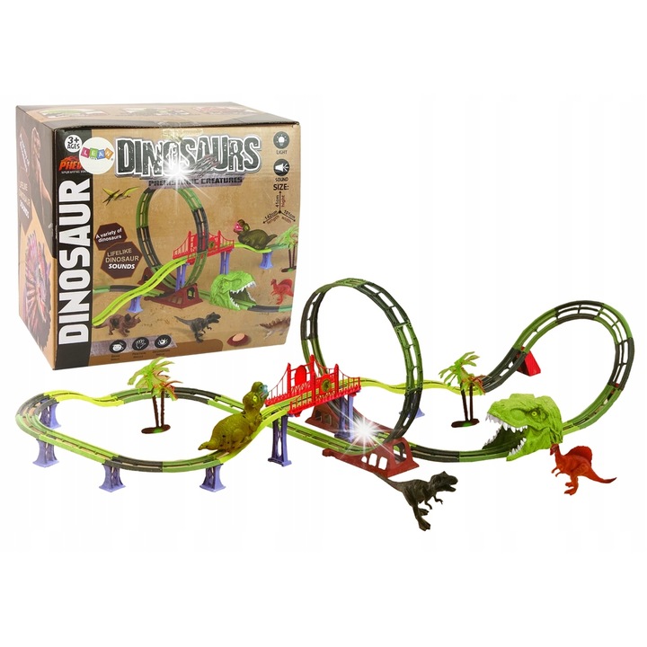 Dinoszaurusz pálya szettel, hanggal és fénnyel, LEAN Toys, 142x101x41cm