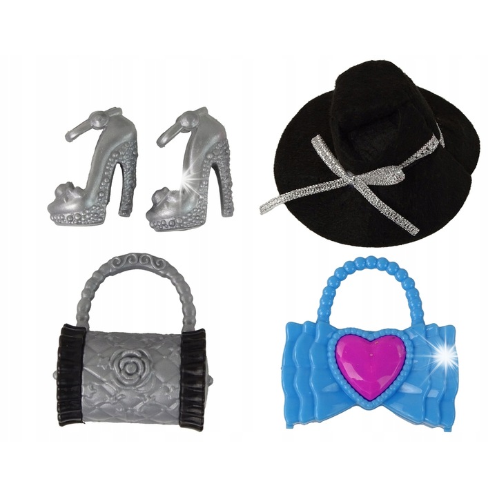 Emily baba, LEAN Toys, kiegészítőkkel, 4 ruha, 2 táska, 30x4x7cm