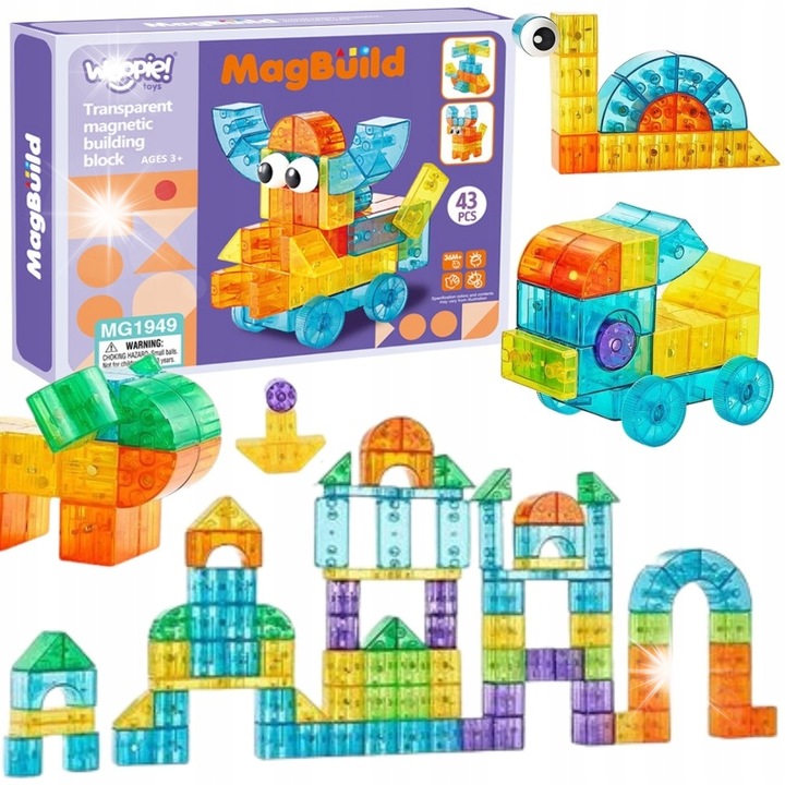 Set de constructie caramizi magnetice, set 43 bucati, Woopie