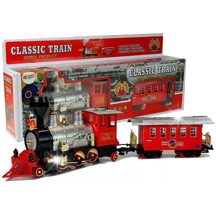 Játékvonat, LEAN Toys, mozdony hang- és fényeffektusokkal, piros, 34x18.5x11cm