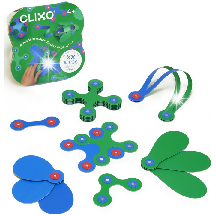 Puzzle Clixo Itsy, 18 darabos készlet, zöld-kék, mérete 10x10cm