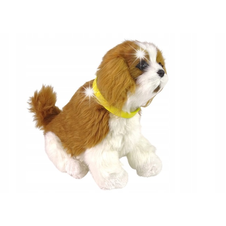 Caine interactiv de plus LEAN Toys, rasa Cavalier, alb-maro, 19x17x13cm, cu zgarda detasabila