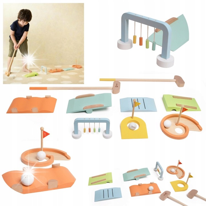 Classic World fa minigolf szett, 2 labda, 2 zászlós lyuk, 5 akadály, 2 személyes