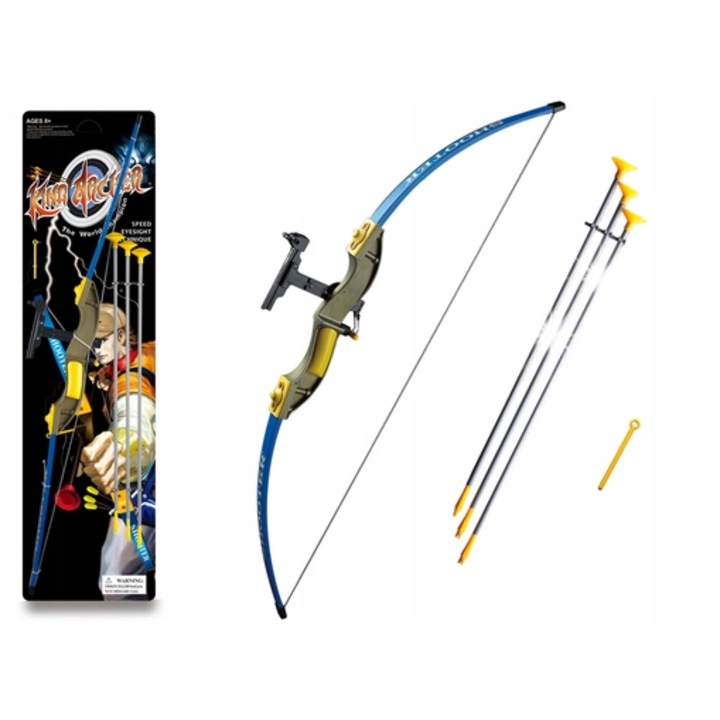 Комплект арбалет с мишена и стрели, LEAN Toys, 102 см, син, жълт, сив