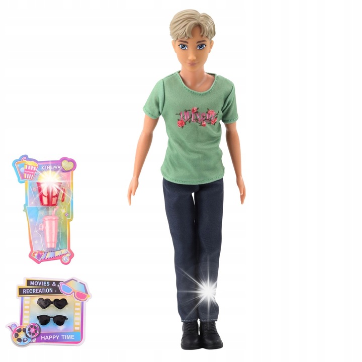 Anlily fiú és lány babakészlet, kiegészítők, szemüveg, táska, 30 cm